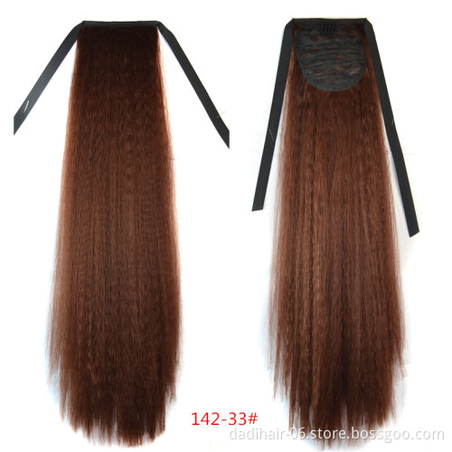 Wholesale Synthetic Long Afro Style Black Ponytail Hairpiece Water Wave Wrap Around Hairpiece Extension